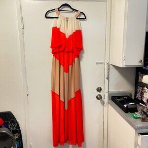 Vince Camuto Orange, Champagne, & White Color-block Dress